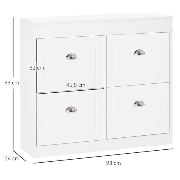 HOMCOM - Meuble à chaussures 32 paires 4 portes abattantes double niveau blanc - large