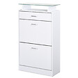HOMCOM - Armoire à chaussures organisateur de luxe pour chaussures 2 portes abattantes 2 compartiments, tiroir, étagère verre panneaux particules blanc - vignette