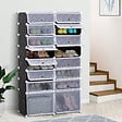 HOMCOM - Armoire à chaussures range chaussures L 95 x l 37 x H 160 cm 14 cubes rectangulaires et 2 grands cubes noir et blanc - vignette