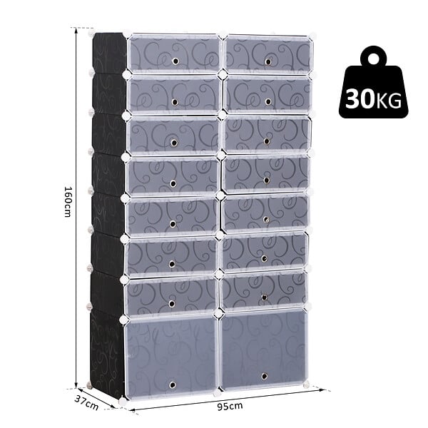 HOMCOM - Armoire à chaussures range chaussures L 95 x l 37 x H 160 cm 14 cubes rectangulaires et 2 grands cubes noir et blanc - large