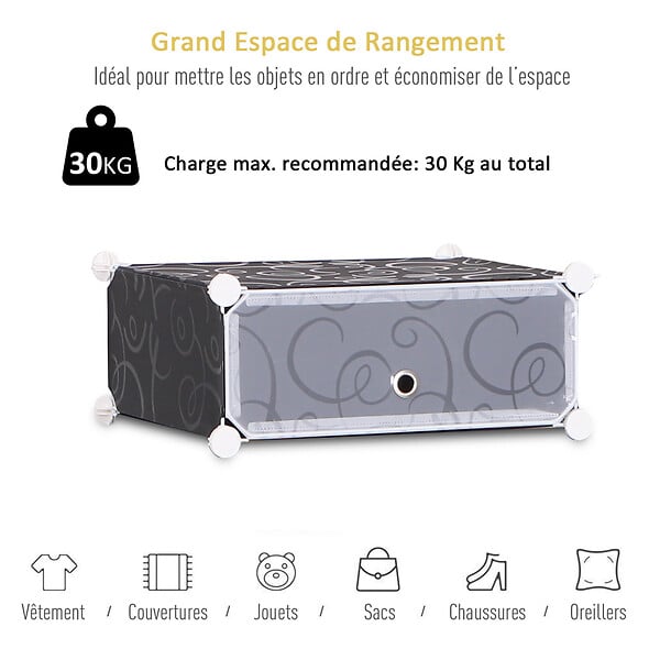 HOMCOM - Armoire à chaussures range chaussures L 95 x l 37 x H 160 cm 14 cubes rectangulaires et 2 grands cubes noir et blanc - large
