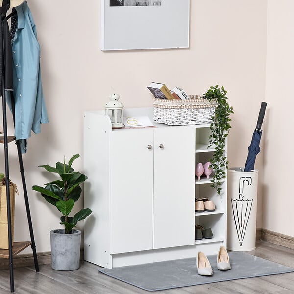HOMCOM - Armoire / etagere / meuble a chaussures très pratique en panneaux de particules blanc - large