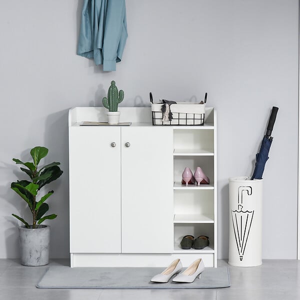 HOMCOM - Armoire / etagere / meuble a chaussures très pratique en panneaux de particules blanc - large