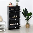 HOMCOM - Meuble à  chaussures 3 portes abattantes 3 compartiments MDF noir laqué - vignette