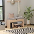 HOMCOM - Meuble chaussures banc à chaussures 2 niveaux rangement, niche + coffre intégré avec coussin beige gris - vignette
