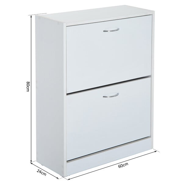 HOMCOM - Armoire à  chaussures meuble à  chaussures dim. 60L x 24l x 80H cm 2 portes abattantes blanc - large