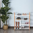 HOMCOM - Etagère à  chaussures - étagère de rangement - meuble chaussures 4 niveaux bois de pin étagères à  lattes MDF blanc - vignette