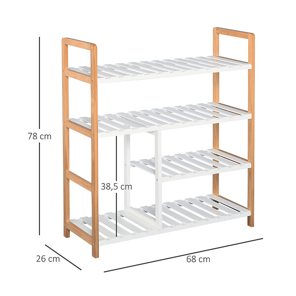 HOMCOM - Etagère à  chaussures - étagère de rangement - meuble chaussures 4 niveaux bois de pin étagères à  lattes MDF blanc - large
