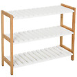 HOMCOM - Etagère à chaussures, étagère de rangement, meuble chaussures 3 niveaux bambou MDF blanc - vignette