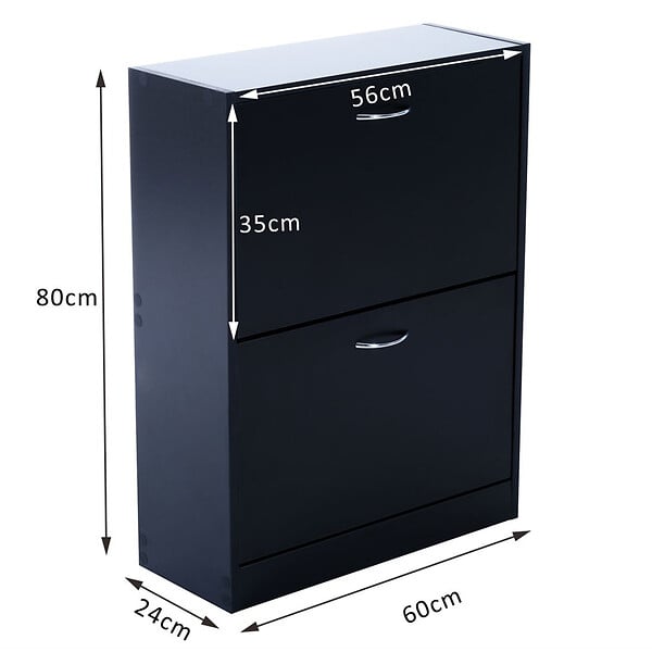 HOMCOM - Meuble à  chaussures double compartiment à  bascule 60L x 24l x 80H cm panneaux de particules noir - large