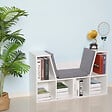 HOMCOM - Bibliothèque banc 2 en 1 design contemporain 6 casiers 3 coussins fournis 102L x 30l x 61H cm blanc gris chiné - vignette