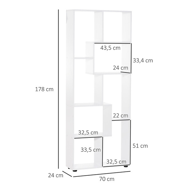 HOMCOM - Bibliothèque étagère zig zag design contemporain 70L x 24l x 178H cm panneaux particules blanc - large