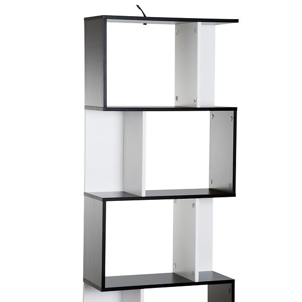 HOMCOM - Bibliothèque étagère meuble de rangement design contemporain en S 5 étagères 60L x 24l x 185H cm noir blanc - large
