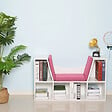 HOMCOM - Bibliothèque banc 2 en 1 design contemporain 6 casiers 3 coussins fournis 102L x 30l x 61H cm blanc rose - vignette