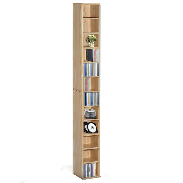 HOMCOM - Étagère colonne armoire de rangement CD 12 compartiments 21L x 20l x 175H cm capacité max. 204 CD coloris hêtre - large
