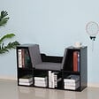 HOMCOM - Bibliothèque banc 2 en 1 design contemporain 6 casiers 3 coussins fournis 102L x 30l x 61H cm noir gris - vignette