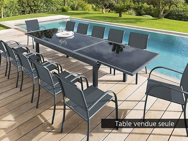 HESPERIDE - Table extensible rectangulaire en verre Piazza 8/12 places Gris anthracite - Hespéride - large