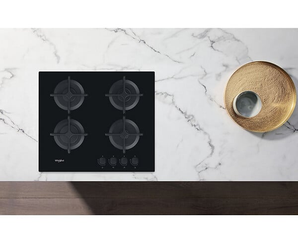 WHIRLPOOL - table de cuisson gaz 60cm 4 feux noir - gob616nb - large