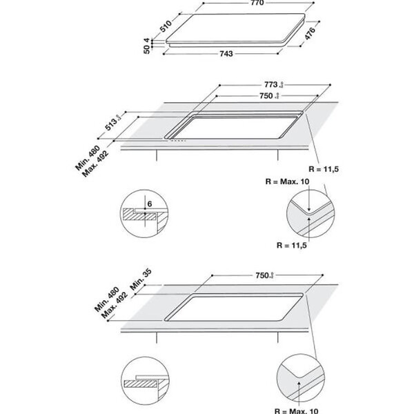 WHIRLPOOL - table de cuisson induction 75cm 4 feux 7200w noir - wlb2977ne - large