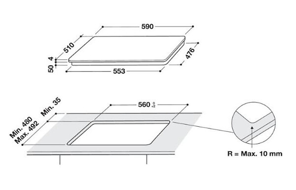 WHIRLPOOL - table de cuisson induction 60cm 3 feux 7200w noir - wbb3760bf - large