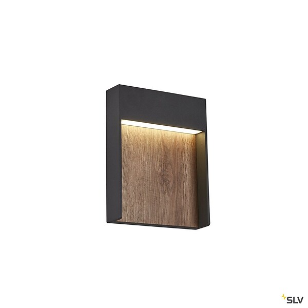 SLV - Applique extérieure FLATT anthracite/imitation bois avec LED intégrée, 14W, 3000K/4000K, IP65 - large