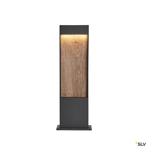 SLV - Borne extérieur SLV FLATT 65 anthracite/imitation bois avec LED intégrée pour éclairage extérieur, Hauteur 65 cm - large