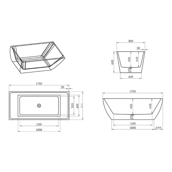 DISTRIBAIN - Baignoire îlot Luciana - 1700 x 800 x 600 mm - large