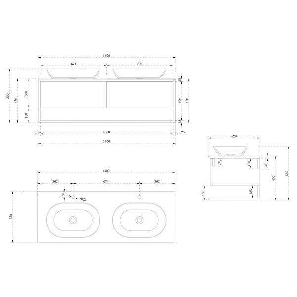 DISTRIBAIN - Meuble de salle de bain Bellano 1400 Gris béton et Blanc - large