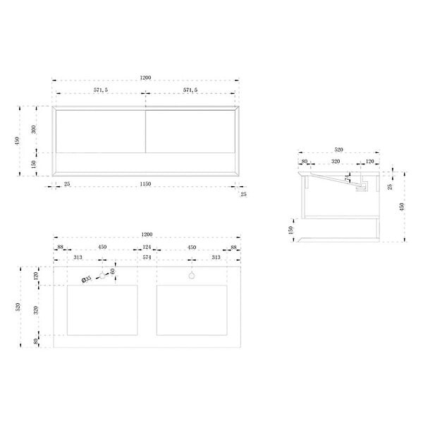 DISTRIBAIN - Meuble de salle de bain Piazza 1200 Gris béton et Blanc - large