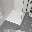 AURLANE - Receveur en acrylique Blanc 80x100x4 cm - Grille Linéaire Chrome - WHITENESS II - vignette
