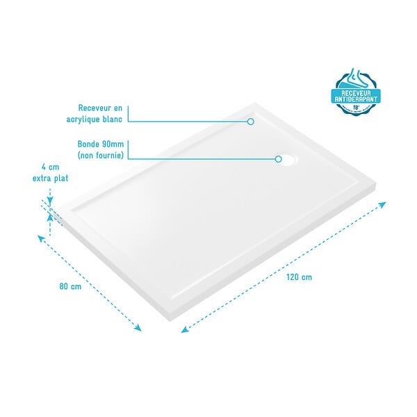 AURLANE - RECEVEUR DE DOUCHE A POSER EXTRA-PLAT EN ACRYLIQUE BLANC RECTANGLE - 120x80 WHITENESS 120 - large