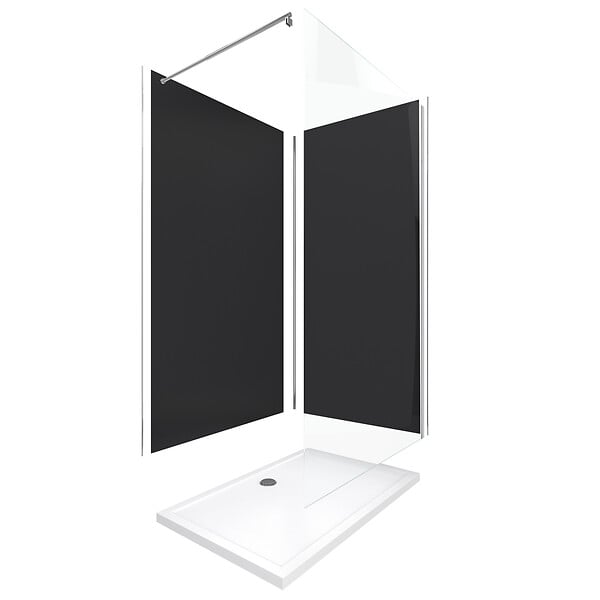 AURLANE - Pack Douche a l'Italienne 90x120 - Kit Panneaux Muraux Noir/Chrome + Receveur + Paroi 8 mm - large