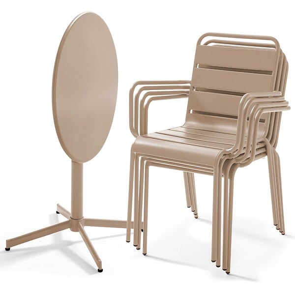 OVIALA - Ensemble table de jardin et 4 fauteuils métal taupe - Palavas - large