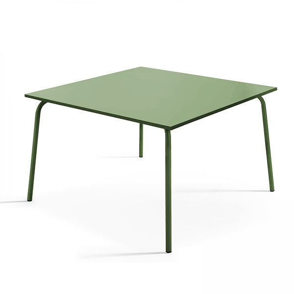 OVIALA - Ensemble table de jardin carrée et 8 fauteuils en métal vert cactus  - Palavas - large