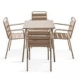 OVIALA - Ensemble table de jardin carrée et 4 fauteuils acier taupe - Palavas - vignette