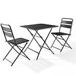 OVIALA - Ensemble table de jardin pliante et 2 chaises acier gris - Palavas - vignette