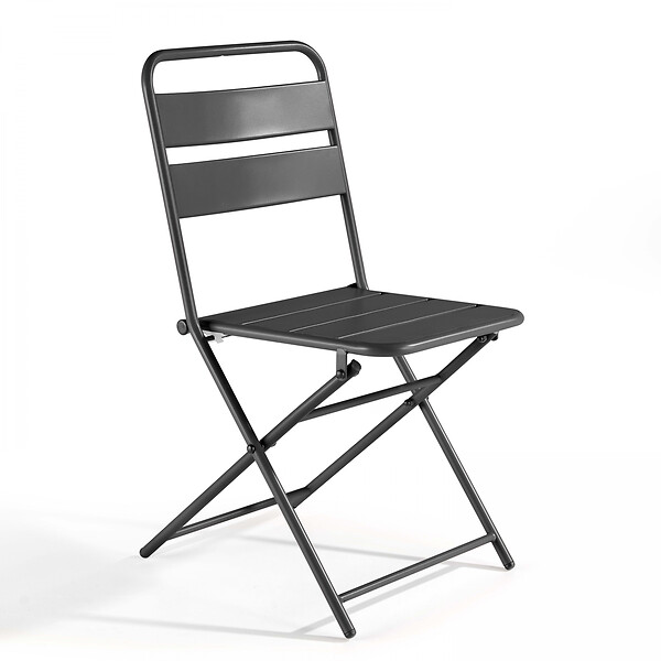 OVIALA - Ensemble table de jardin pliante et 2 chaises acier gris - Palavas - large