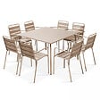 OVIALA - Ensemble table de jardin carrée et 8 fauteuils en métal taupe - Palavas - vignette