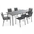 OVIALA - Ensemble table de jardin et 6 fauteuils en métal gris - Palavas - vignette