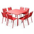 OVIALA - Ensemble table de jardin et 8 chaises en métal rouge - Palavas - vignette