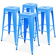 OVIALA - Lot de 4 tabourets de bar en acier bleu mat - Indus - vignette