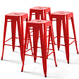 OVIALA - Lot de 4 tabourets de bar en acier rouge brillant - Indus - vignette