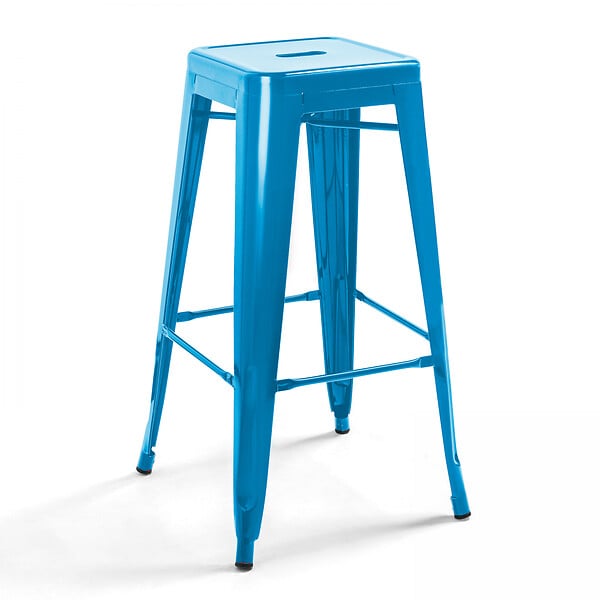 OVIALA - Lot de 4 tabourets de bar en acier bleu brillant - Indus - large