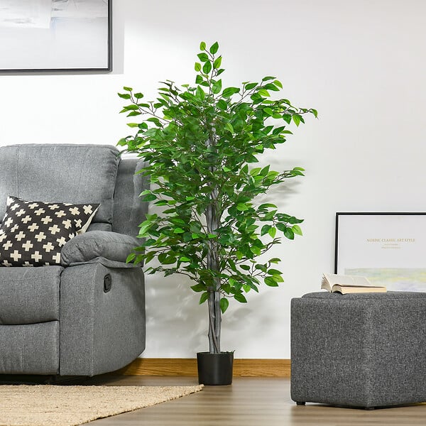 HOMCOM - Arbre artificiel plante artificielle ficus H.1,35 m tronc branches liane lichen feuilles grand réalisme pot inclus - large
