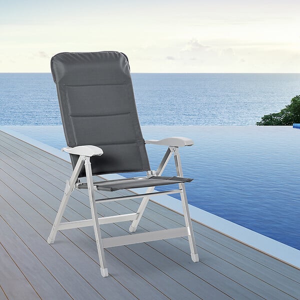 OUTSUNNY - Chaise de jardin pliante dossier haut inclinable multipositions accoudoirs tétière alu. oxford déperlant gris - large