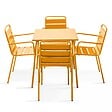 OVIALA - Ensemble table de jardin carrée et 4 fauteuils acier jaune - Palavas - vignette