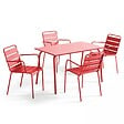 OVIALA - Ensemble table de jardin et 4 fauteuils en métal rouge - Palavas - vignette