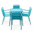 OVIALA - Ensemble table de jardin carrée et 4 fauteuils acier bleu - vignette