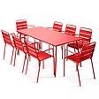OVIALA - Ensemble table de jardin et 8 fauteuils en métal rouge - Palavas - vignette