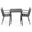 OVIALA - Ensemble table de jardin carrée et 2 fauteuils acier gris - Palavas - vignette